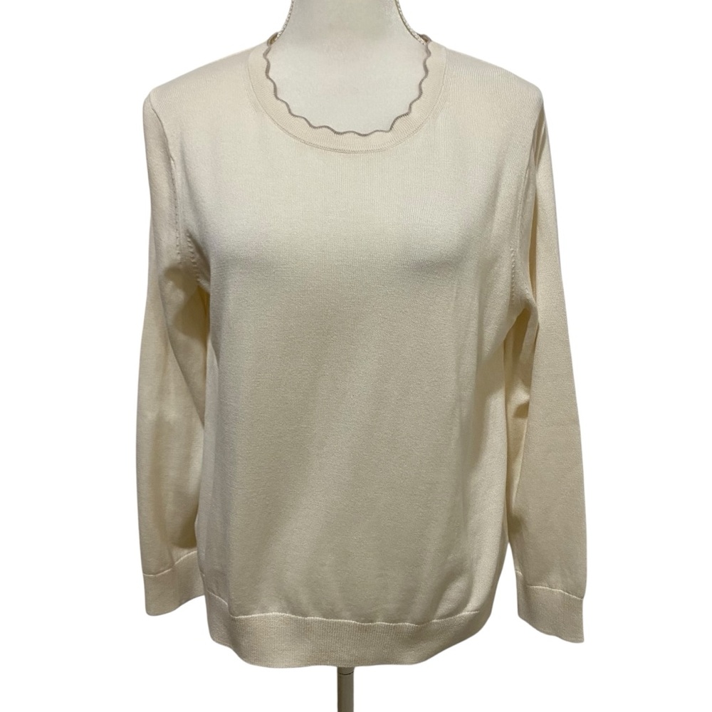 Banana Republic Cream Scalloped Crew Neck Sweater Large Petite - Picture 5 of 15